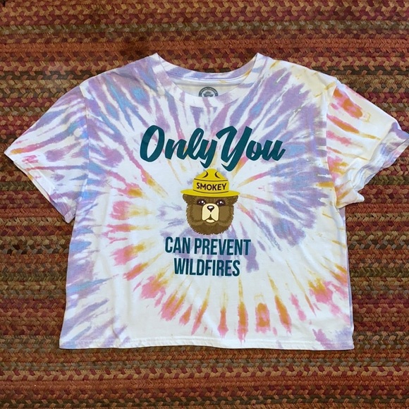 SMOKEY THE BEAR PREVENT WILDFIRES TIE DYE GRAPHIC TEE - Picture 1 of 3